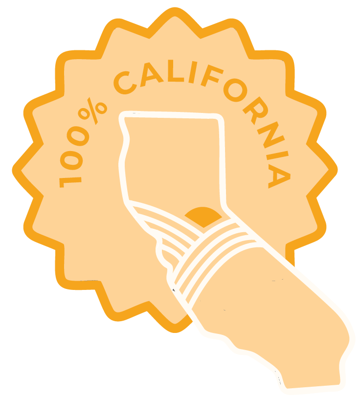 Graphic that shows an outline of the state of California with the words "100% California"